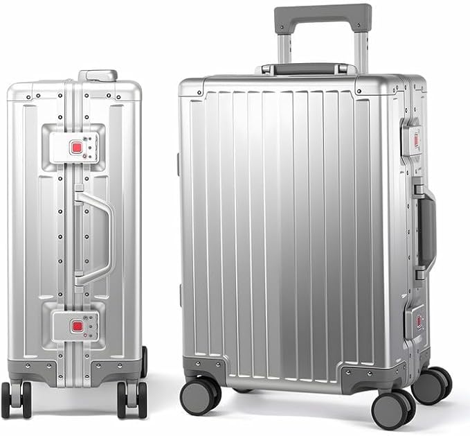 All Aluminum 24 Inch Check In Luggage Hard Shell Suitcases with Spinner Wheels and TSA Lock, Checked Medium Suitcase (Sliver)