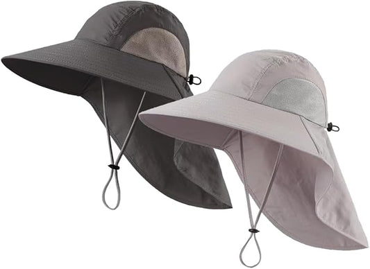 LLmoway Wide Brim Sun Hat with Neck Flap for Men Women Summer Outdoor UV Protection Breathable Fishing Hats with Strap