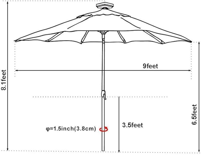 EliteShade USA 10-Year-Non-Fading Solar 9ft Market Umbrella with 80 LED Lights Patio Umbrellas Outdoor Table Umbrella with Ventilation,Rust