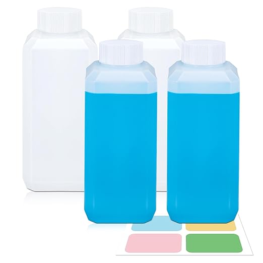 8oz Leak Proof Plastic Bottles with Caps, Laboratory Reagent Bottle, Reusable Small Pill Storage Containers for Travel, Classrooms, Home (4 pack translucent)