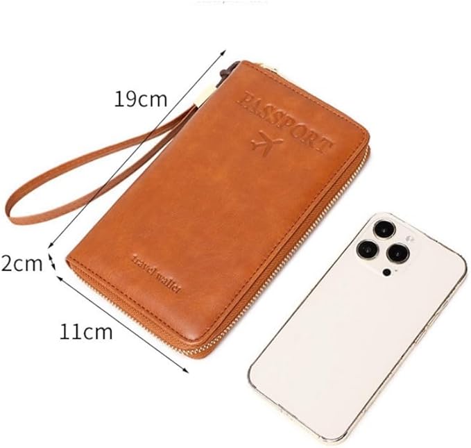 Multi-Functional RFID Passport Wallet,Travel Wallet for Men & Women,With zipper, anti-theft passport holder，Slim Leather Cover for Credit Cards, Tickets, Cash (Grey)