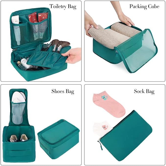 BAGAIL 8 Set Packing Cubes Luggage Packing Organizers for Travel Accessories-Aqua Color