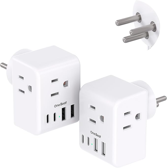 2 Pack Israel Power Adapter, One Beat Israel Travel Plug Adapter with 3 American Outlets 4 USB Ports(2 USB C), 7 in 1 Type H Travel Adapter Plug Converter for US to Israel, Jerusalem, Palestine