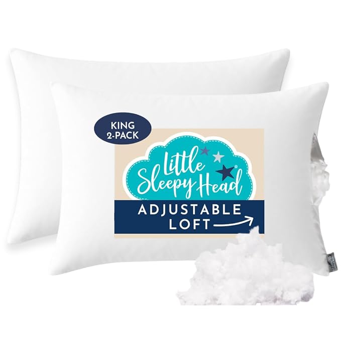 Little Sleepy Head King Pillows for Sleeping – Adjustable Loft Bed Pillows with Hypoallergenic Down-Like Fill, Hotel Quality Comfort, Soft or Firm Support – King Size Pillows Set of 2, 20x36