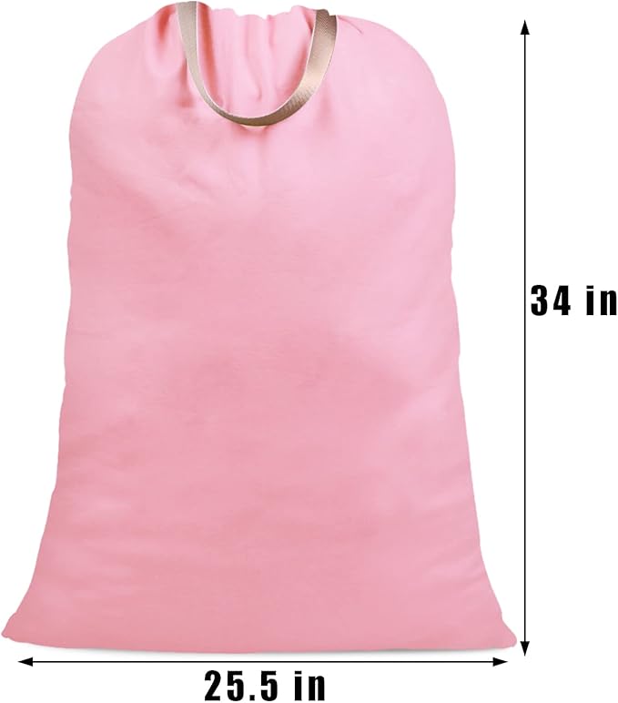 Cotton Canvas Laundry Bag with Handles & Drawstring Straps, Heavy Duty Extra Large Laundry Bags for Laundromat and Household, 25.5x34 Inch, Pink