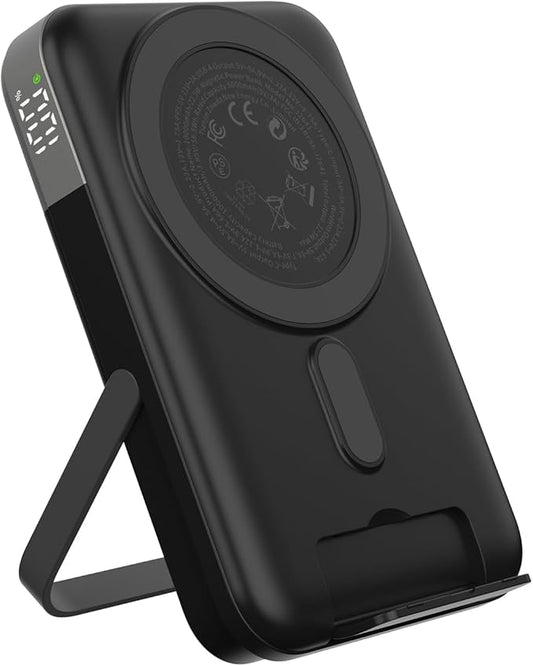 Magnetic Power Bank 10,000mAh Wireless Portable Charger, 22.5W Battery Pack with LED Display Adjustable Dual-Foldable Stand Magsafe-Compatible for iPhone 16/15 Series Samsung AirPods