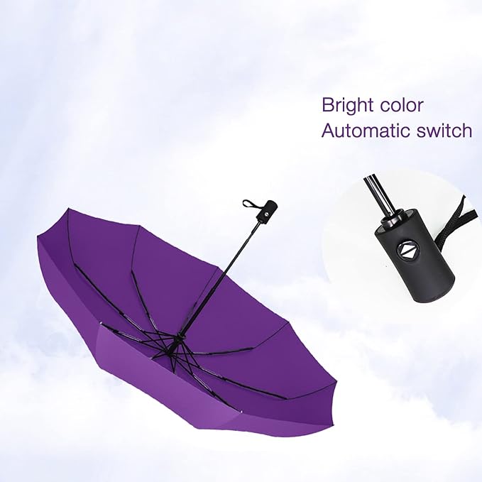 SIEPASA Windproof Travel Compact Umbrella-Automatic Umbrellas for Rain-Compact Folding Umbrella, Travel Umbrella Compact, Small Portable Windproof Umbrellas for Men Women Teenage. (Purple)