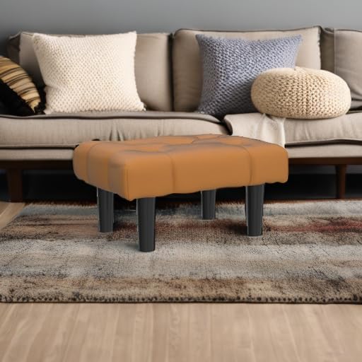 HOUCHICS Small Footstool Ottoman,Velvet Soft Footrest Ottoman with Wood Legs,Sofa Footrest Extra Seating for Living Room Entryway Office(Coffee 1PACK)