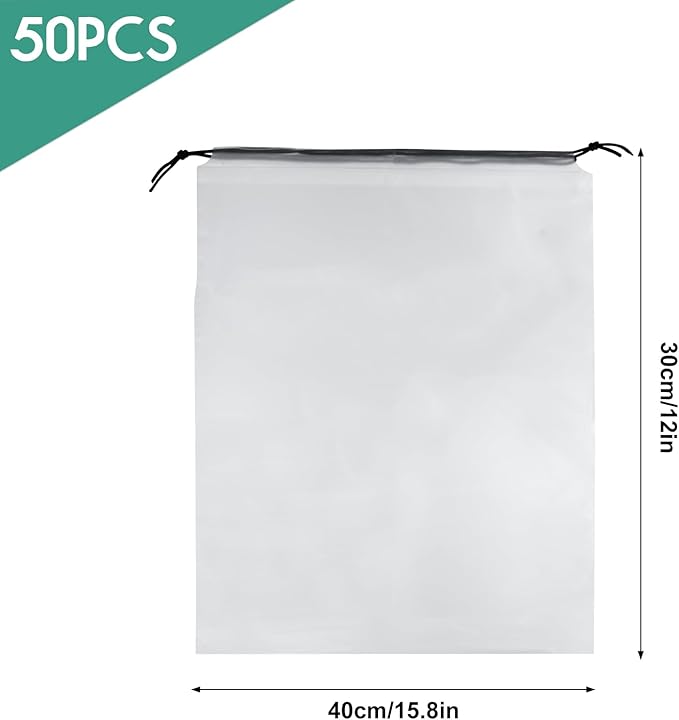 50 Pcs Shoe Bags for Travel，PLULON 15.7" x 11.8" Clear Drawstring Storage Plastic Bags Shoes Organizer for Packing Waterproof Dustproof Women Men Portable Travel Essentials