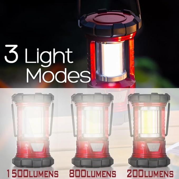 Rechargeable Camping Lanterns, 1500LM Camping Light with Phone Charger Compact Flashlights Torch, Portable Waterproof Hurricane Lanterns for Emergency, Outdoor, Power Outage