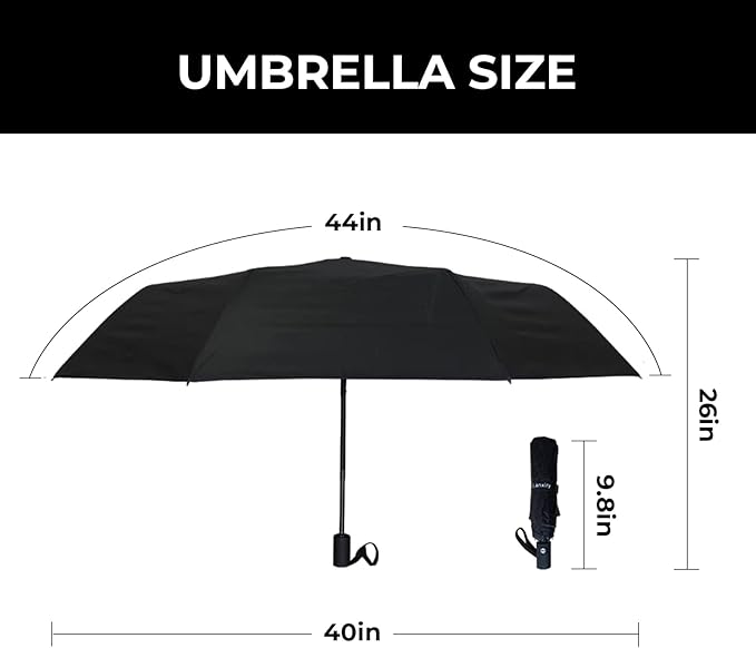 LLanxiry Compact Travel Umbrella, 44" Canopy, Automatic Open/Close Windproof Umbrella, 210T Pongee, 8-Rib Fiberglass, Travel Size Mini, Portable Rain/Sun Umbrellas UPF 50+ with Cover