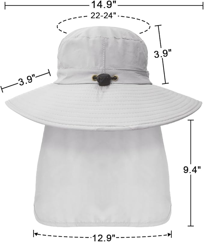 Outdoor Sun Hats with Stowable Neck Flap for Men Women UPF 50+ Mesh Summer Bucket Hat Wide Brim for Fishing Safari Hiking