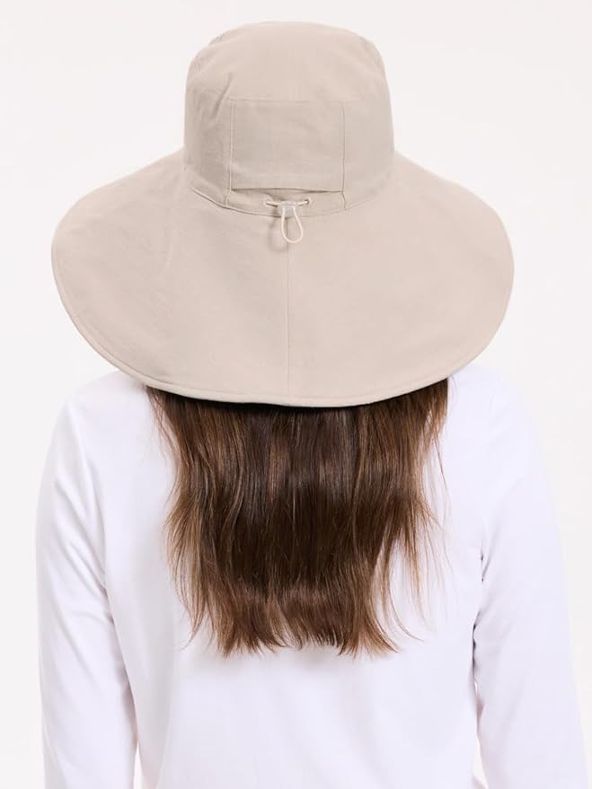 Solbari Women’s Ultra-Wide Cotton Linen Sun Hat UPF 50+, Packable, Adjustable with Ponytail Hole for Travel, Beach & Outdoors