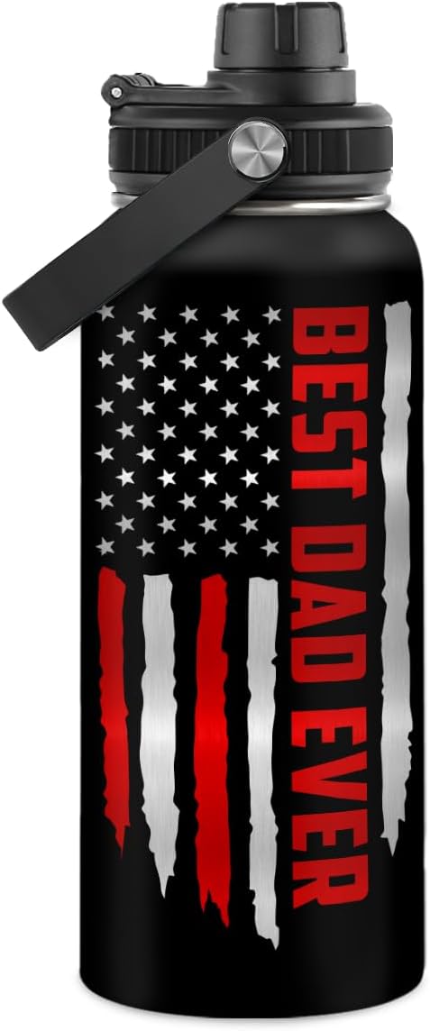 Best Dad Ever Water Bottle 32oz Stainless Steel Insulated Water Bottles - Gifts for Dads Daddy Father Papa from Son Daughter - Fathers Gifts for Birthday Christmas