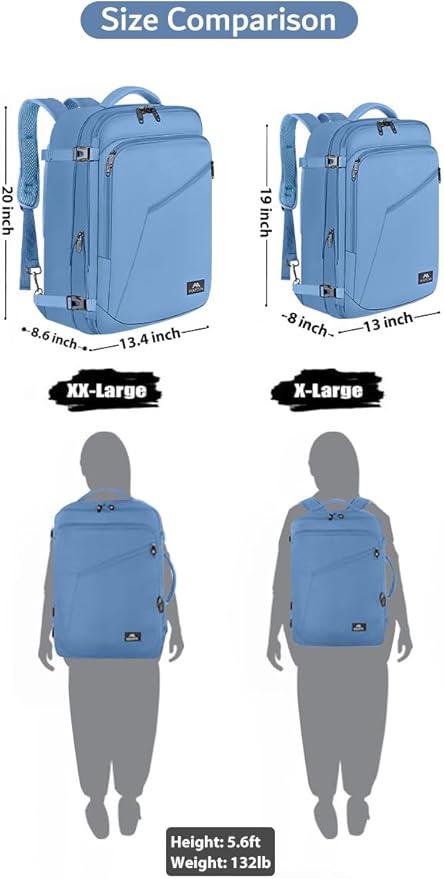 MATEIN Big Backpack for Travel, Carry on Backpack for Airlines with Hide Away Shoulder Straps, Large Hiking Daypack with 2 Handles, Gifts for Traveler Women, Light Blue