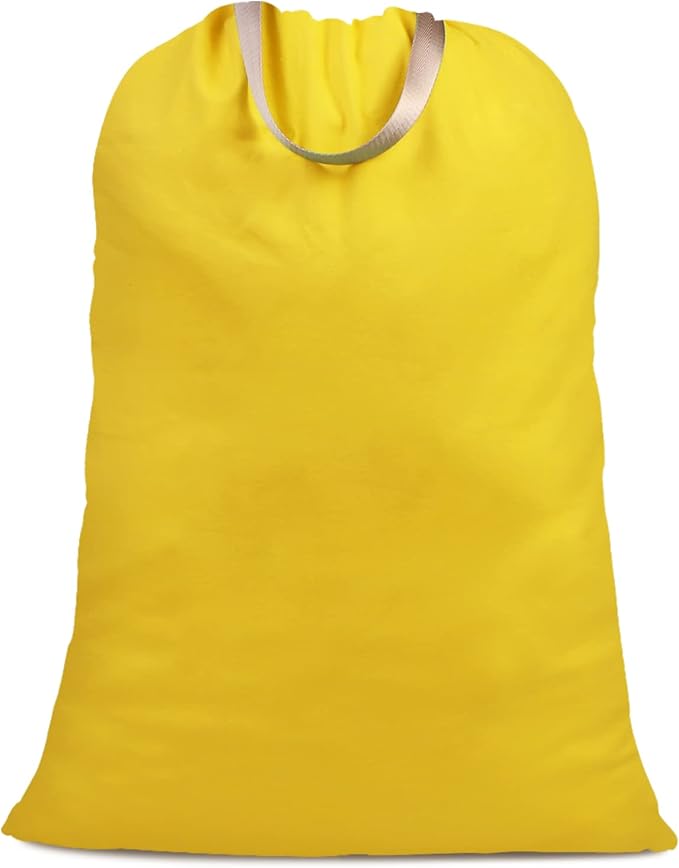 Cotton Canvas Laundry Bag with Handles & Drawstring Straps, Heavy Duty Extra Large Laundry Bags for Laundromat and Household, 25.5x34 Inch, Yellow