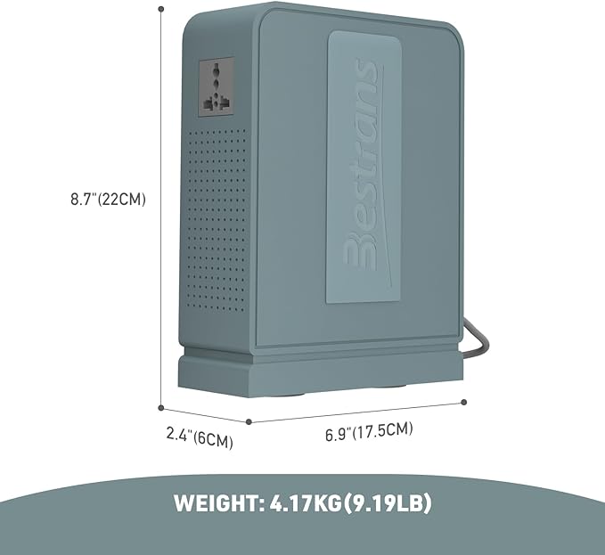1000W Step Up Transformer 110v to 220v Converter, Heavy Duty Voltage Converter 110v to 220v with Dual Outlets, Overload Protection & Ultra-Quiet Design for Home Appliances, Grey Green