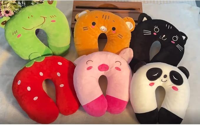 EKDJKK Travel Pillow for Kids, Cute Animal Neck Pillow Support U Shaped Cushion Plush Soft Rest Reading Pillow Sleeping Pillow for Airplane Train Car (Pink Pig)