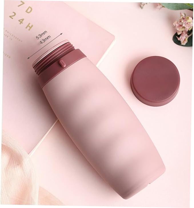 POPETPOP Foldable Portable Water Bottle Silicone Sports Cup Lightweight Travel Mug for Hiking Camping Cycling Pink