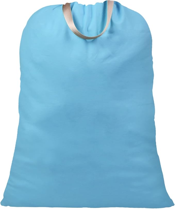 LOLOMLO Extra Large Canvas Laundry Bags with Handles & Drawstring Closure, Heavy Duty Tears Resistant Clothes Storage Travel Bags,25.5"x34",Sky Blue