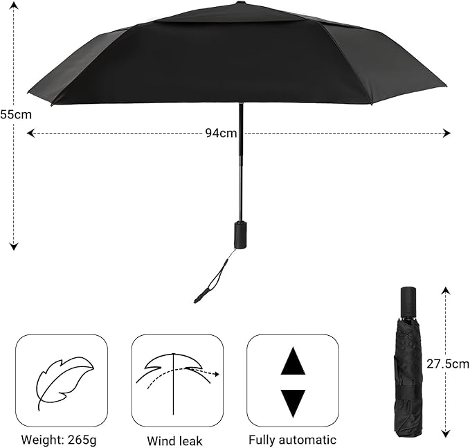 Outdoor Sun Automatic Folding Safe Shaft Umbrella - Repel Double Layered Windproof Travel Compact Umbrella for Rain