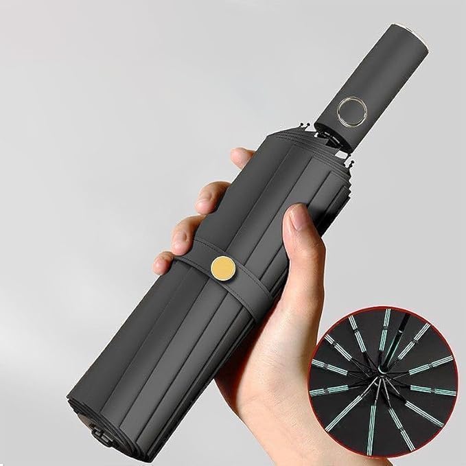 Windproof Travel Umbrella, Fully Automatic Open & Close, Portable Foldable Compact Design, Lightweight Reinforced Frame, UV Sun Protection for Outdoor, Black umbrella