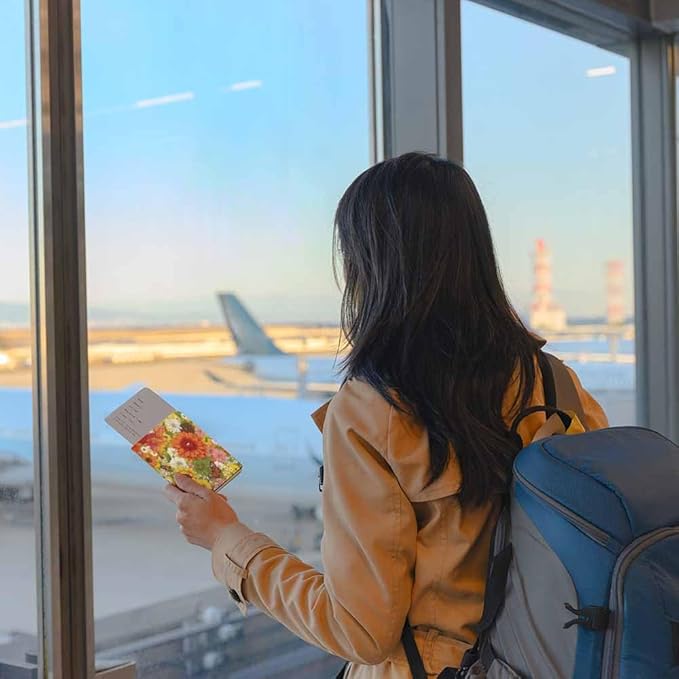 Floral Passport Holder for Travel Autumn Flowers and Butterflies PU Leather Passport Cover Wallet Cute Passport Card Holder for Women and Men