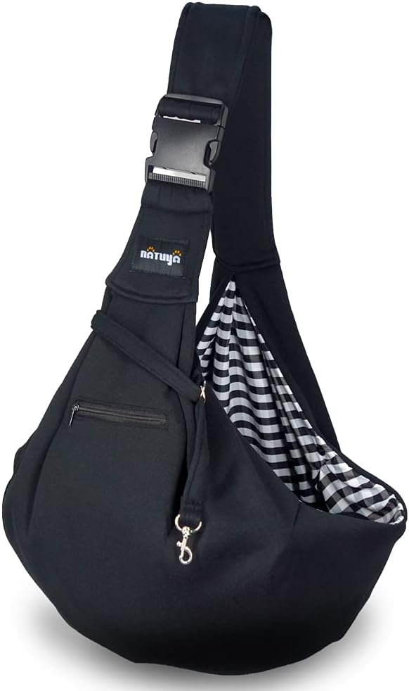 NATUYA Small Dog Carrier Sling Cat Sling,Adjustable Strap Hand Free Pet Puppy for Outdoor Traveling Subway (Black, Snap)