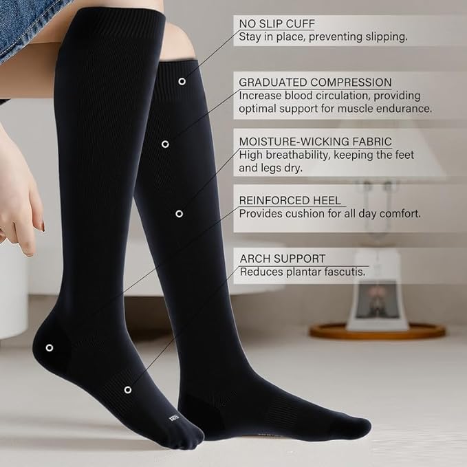 LEVSOX Viscose Made from Bamboo Compression Socks for Pregnant Women 20-30 mmHg Knee High Cute Mens Supports Socks for Travel