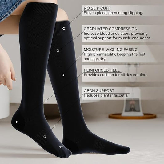 LEVSOX Viscose Made from Bamboo Compression Socks for Pregnant Women 20-30 mmHg Knee High Cute Mens Supports Socks for Travel