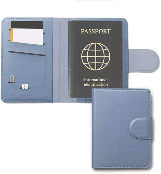 LHiDS Leatherette Passport Holder with RFID Protection, Premium PU Leather, Snap Button Closure, Travel Passport Wallet Cover for Passport, Boarding Passes, Business Cards, Cash (Midnight Blue)