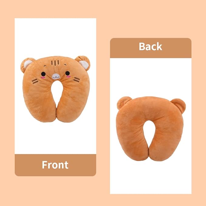 EKDJKK Travel Pillow for Kids, Cute Animal Neck Pillow Support U Shaped Cushion Plush Soft Rest Reading Pillow Sleeping Pillow for Airplane Train Car (Orange Cat)