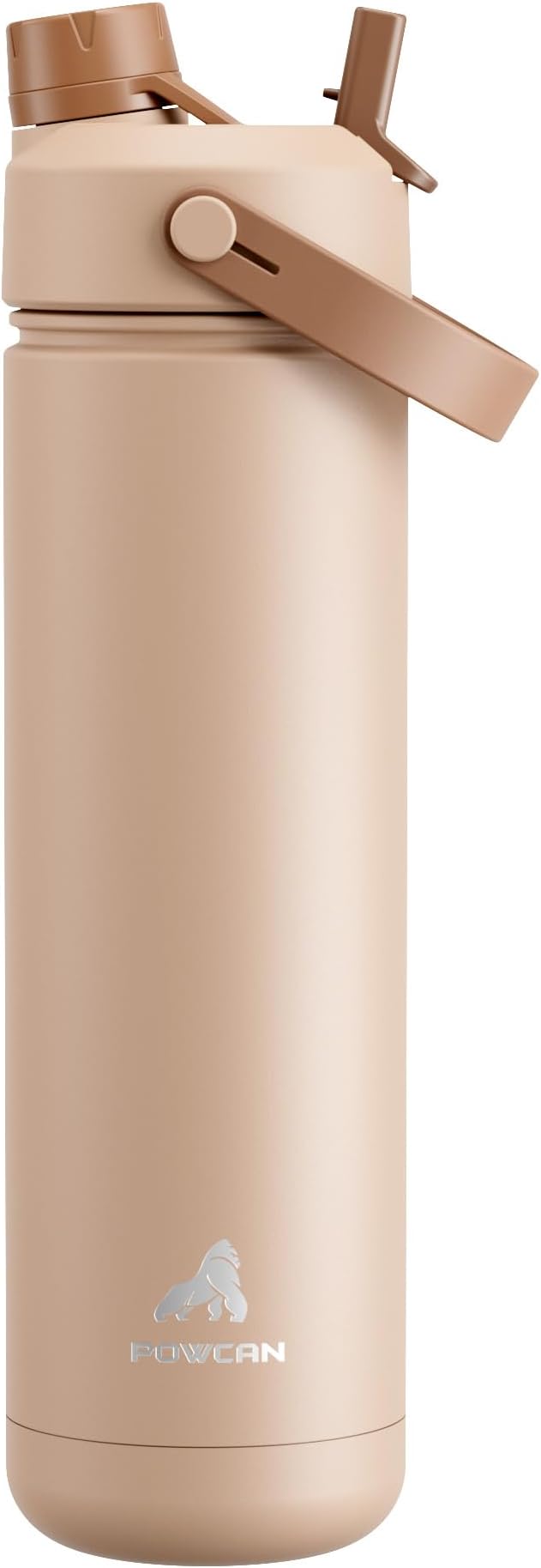 POWCAN 26 oz Insulated Water Bottle with 2-in-1 Straw and Spout Lid, Keep Cold 24H, Leak-Proof, Fits in Car Cup Holder, Stainless Steel Water Bottle for Sports, Travel, Gym, and School (Mocha)