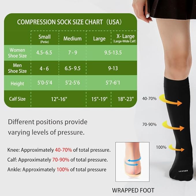 LEVSOX Viscose Made from Bamboo Compression Socks for Pregnant Women 20-30 mmHg Knee High Cute Mens Supports Socks for Travel