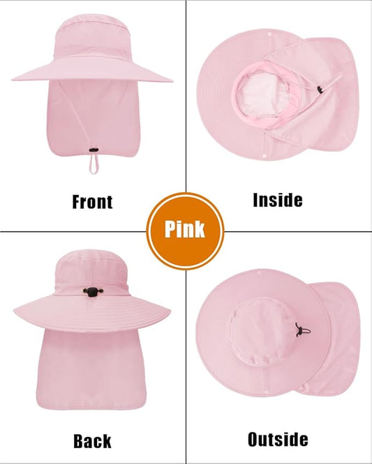 Outdoor Sun Hats with Stowable Neck Flap for Men Women UPF 50+ Mesh Summer Bucket Hat Wide Brim for Fishing Safari Hiking