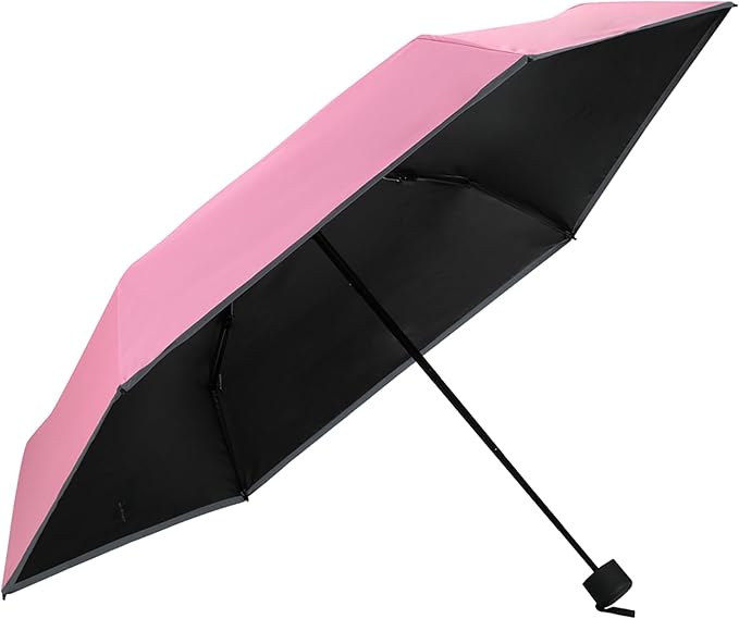 GAOYAING Mini Compact Travel Umbrella with Reflective Safety Stripes, Portable Folding Design with Case