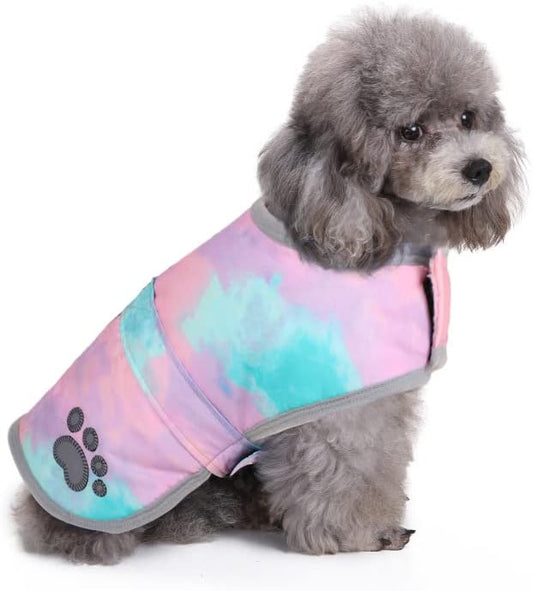 Queenmore Dog Winter Coat, Cold Weather Fleece Jacket for Dogs, Waterproof Reflective Reversible, for Small, Medium and Large Dogs (Tie-Dye, L)