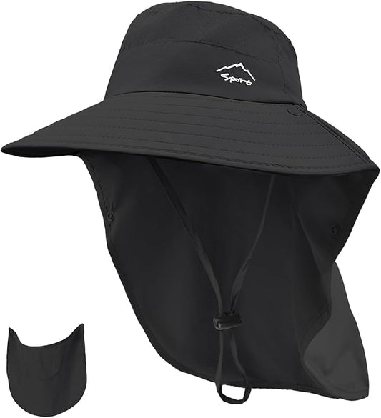 Rosoz Sun Hat for Men Women with Neck Flap,Wide Brim UPF50+ Fishing Hat with Detachable Face Cover Outdoor Sun Protection Hat