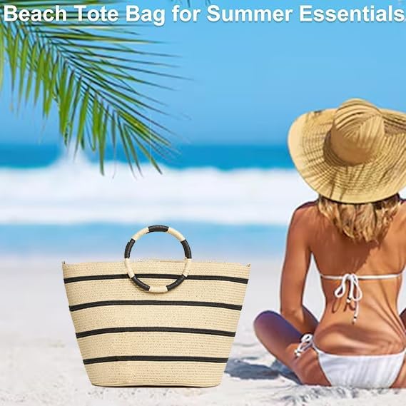 Beach Bags for Women Straw Tote Bag Summer Beach Bag Large Woven Straw Tote for Vacation Holiday