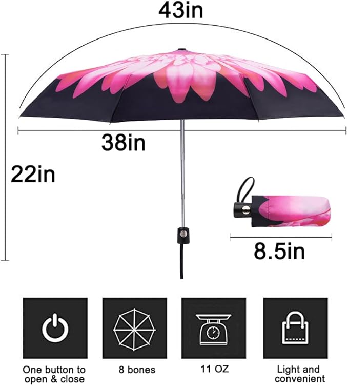 Goothdurs Automatic Mini Travel Windproof Umbrella Compact Auto Open/Close Small Lightweight Folding Rain Umbrellas for Women Men