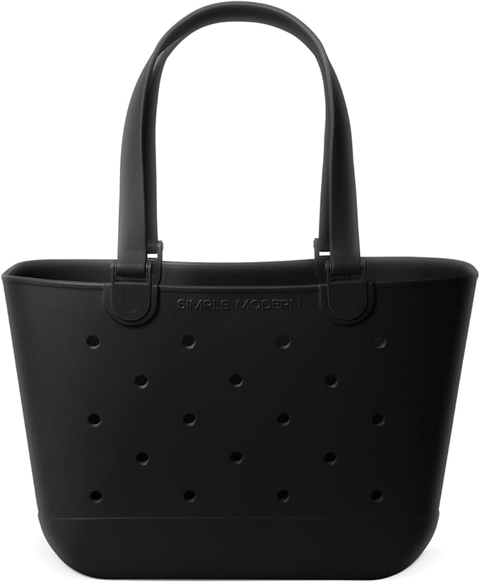 Simple Modern Large Beach Bag | Waterproof Getaway Rubber Tote with Zipper Pocket for Travel, Pool, Boat, Groceries, Sports | Midnight Black
