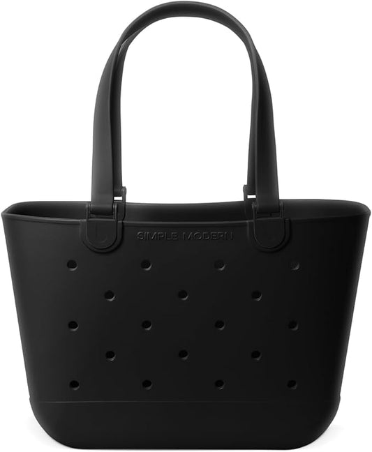Simple Modern Large Beach Bag | Waterproof Getaway Rubber Tote with Zipper Pocket for Travel, Pool, Boat, Groceries, Sports | Midnight Black