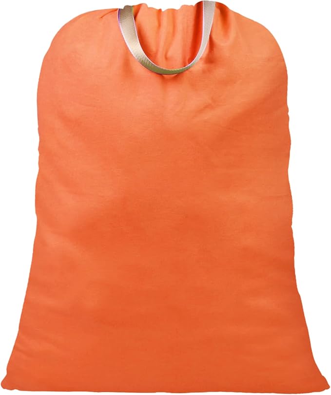 LOLOMLO Extra Large Canvas Laundry Bags with Handles & Drawstring Closure, Heavy Duty Tears Resistant Clothes Storage Travel Bags,25.5"x34",Orange