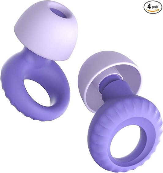 Silicone Ear Plugs for Sleeping, Noise Cancelling Reusable Earplugs with Comfortable Fit – Hearing Protection for Sleep, Concerts, Travel – 4 Pairs, Black + Purple