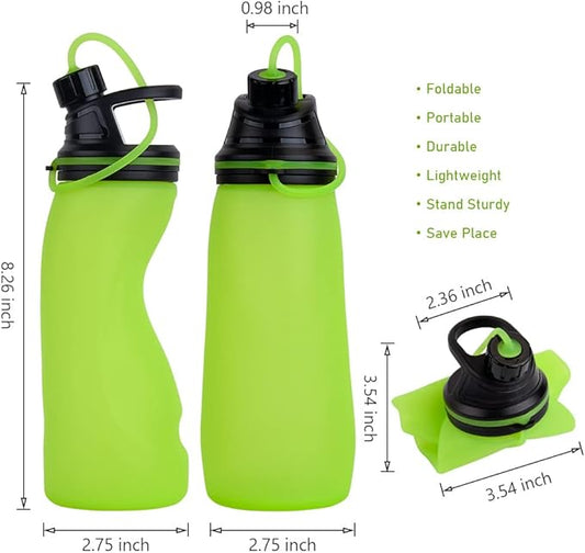 E-Senior Collapsible Water Bottle BPA Free - Foldable Water Bottle for Travel Sports Bottles with Triple Leak Proof Lightweight 17oz (Upgraded Vibrant Green)