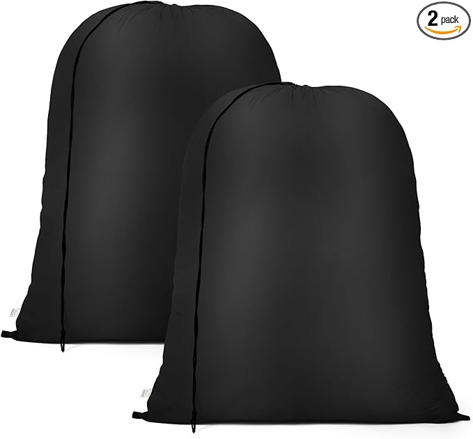 OTraki 20 x 24 inch Laundry Bag 2 Pack Travel Laundry Bags Medium Washable Dirty Clothes Bag Organizer with Drawstring Closure for Camp Home College Dorm Fit Laundry Hamper or Basket Black