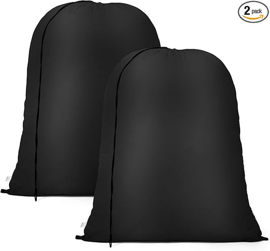 OTraki 20 x 24 inch Laundry Bag 2 Pack Travel Laundry Bags Medium Washable Dirty Clothes Bag Organizer with Drawstring Closure for Camp Home College Dorm Fit Laundry Hamper or Basket Black