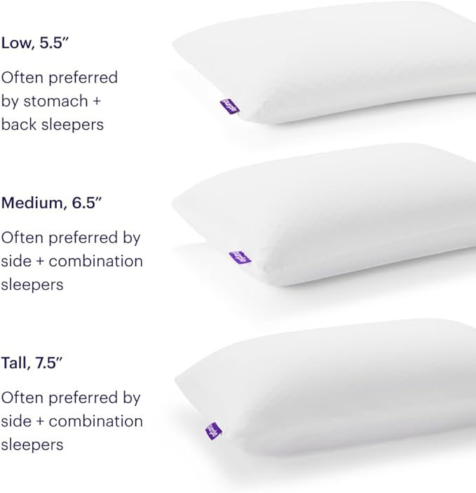 Purple Harmony Pillow - King Low, Greatest Pillow Ever Invented, 360º Hex Grid & Talalay Latex Core - No Pressure Support, Stays Cool, Luxurious Comfort