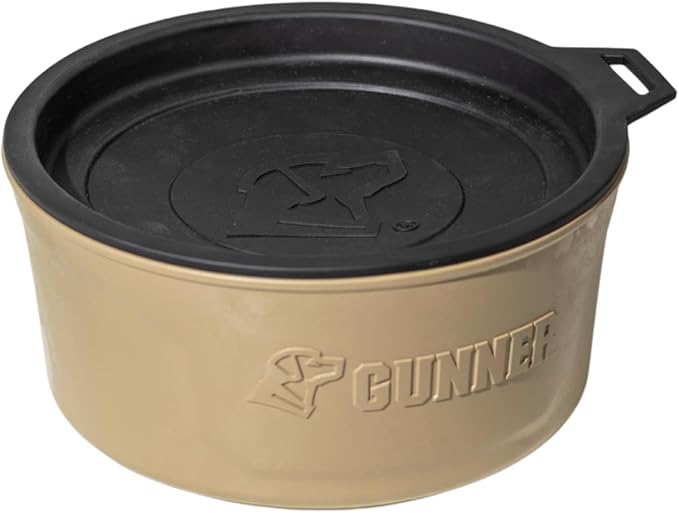 GUNNER Dog Bowl with Spill-Proof Travel Lid- K9 Companion Food & Water Bowl, Lightweight Rust-Proof & Shock Resistant Stackable, Leak Resistant Nesting Lid, (Tan)