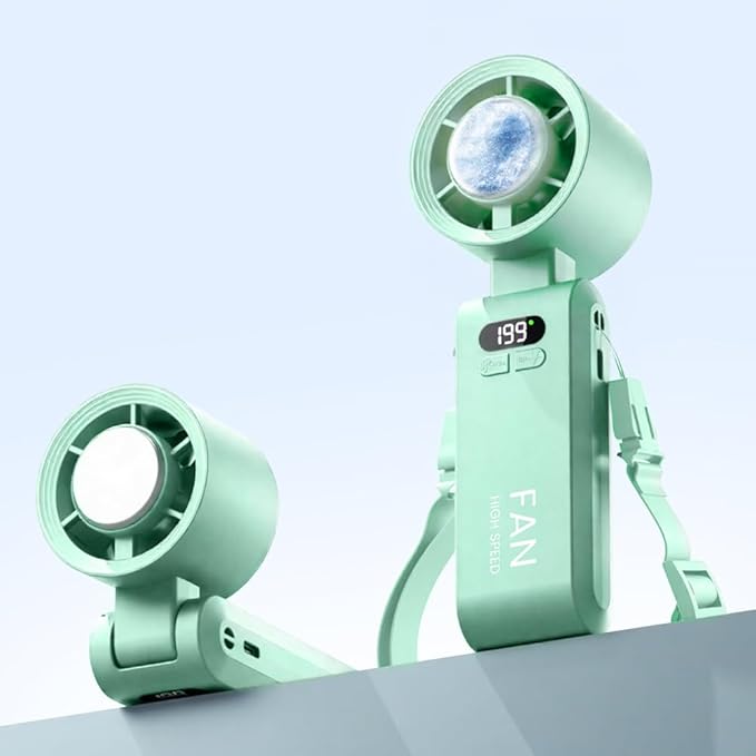 2 Pack Handheld Portable Turbo Fan with Ice Cooler, Speed (1-199) 5500mAh*2 Rechargeable Personal Fan,[20H Cooling Time] Mini Yet Powerful, Small Pocket Fans for Travel/Outdoor/Office, Light Green
